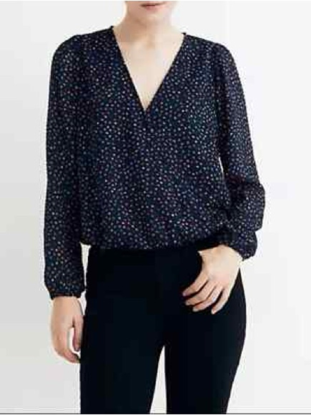Madewell Lyric Polka Dot Print Navy Wrap Top Size Small